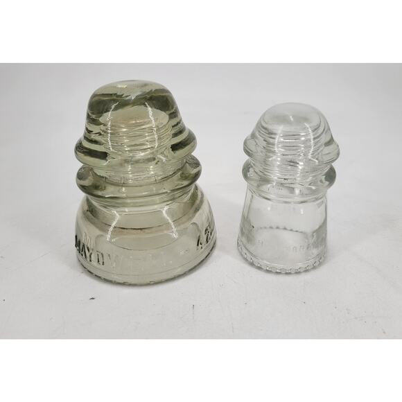 Lot of 2 - Hemingray 9 and Maydwell 42 Clear Glass Telegraph Insulators VINTAGE - Picture 1 of 8